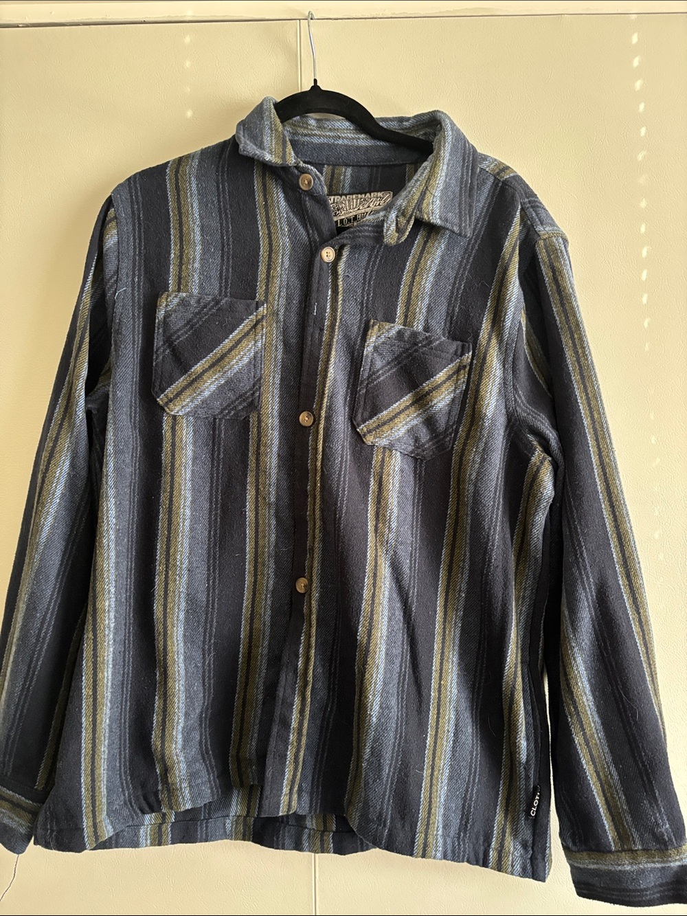 Men's Lightweight Striped Shirt Jacket - Blue & Olive